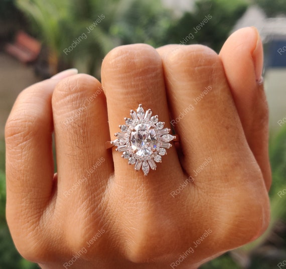 Starburst Vintage Engagement Ring, Gold Plated/gold Unique Halo