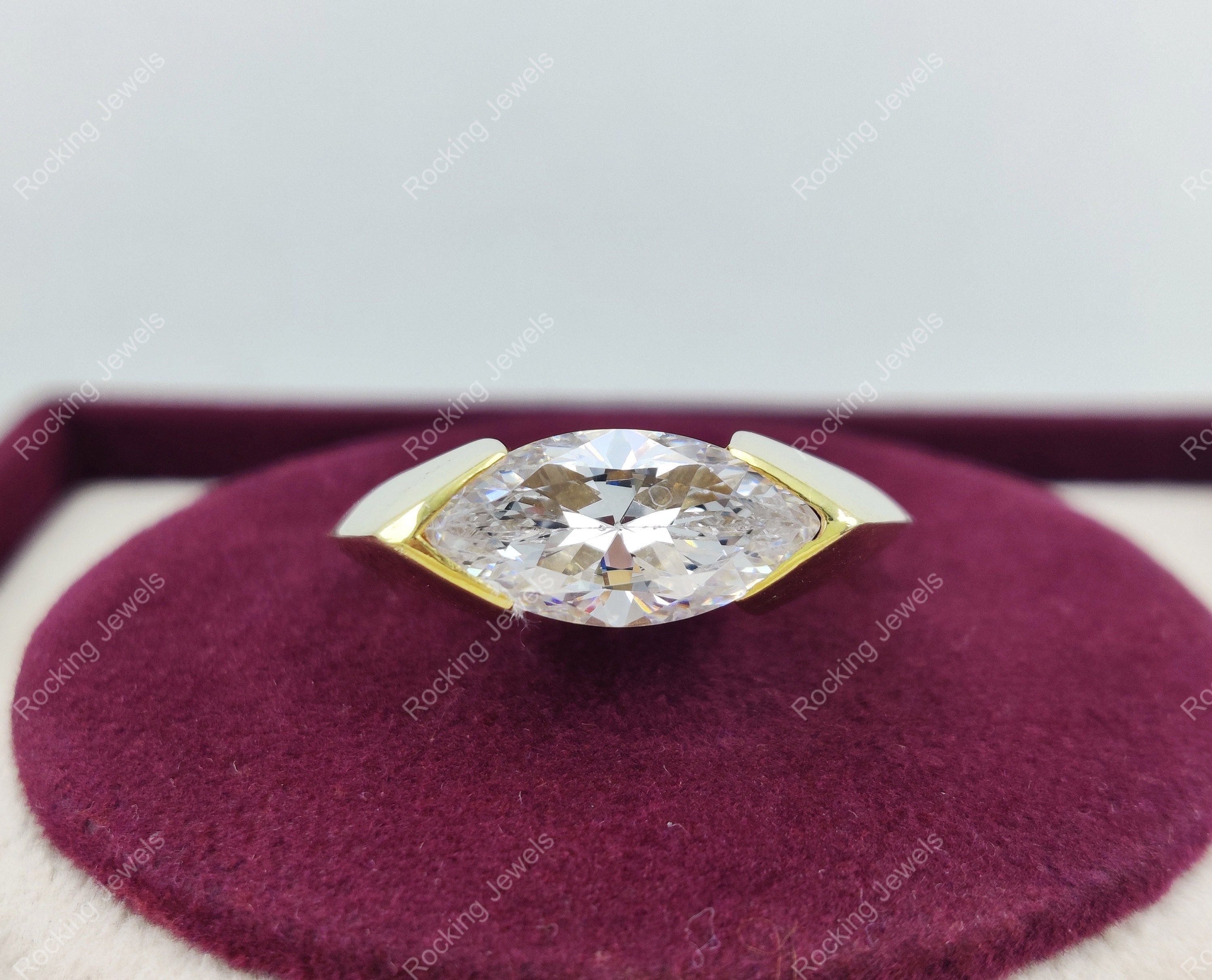 Signet Ring, Marquise Moissanite Ring, East West Marquise Ring, East West Engagement Ring, Unique Promise Rings For Women, Birthday Gift