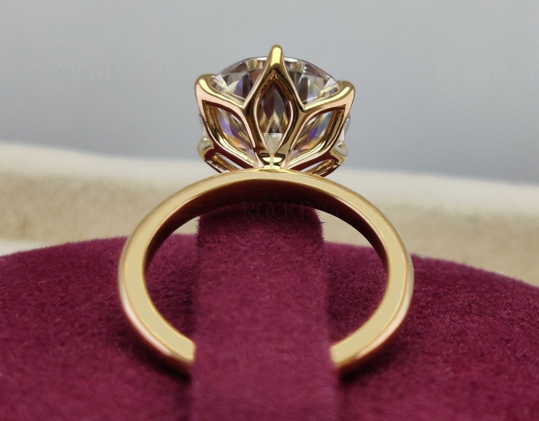 Gold Tulip Setting Ring, Round Moissanite Engagement Ring, Solitaire