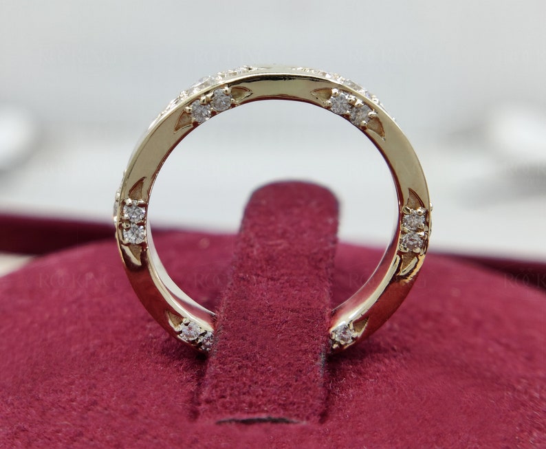 Alianza de boda vintage de moissanita para mujer, anillo de oro macizo de 10/14 quilates, anillo apilable estilo art déco, anillo de aniversario de eternidad, anillo de promesa imagen 10