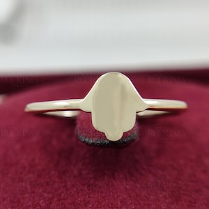 Hamsa Hand Gold Minimalist Ring, Hand Of Fatima Protection Ring, 10K Yellow Gold Hand Of God Ring, Good Luck Hamsa Rings For Women