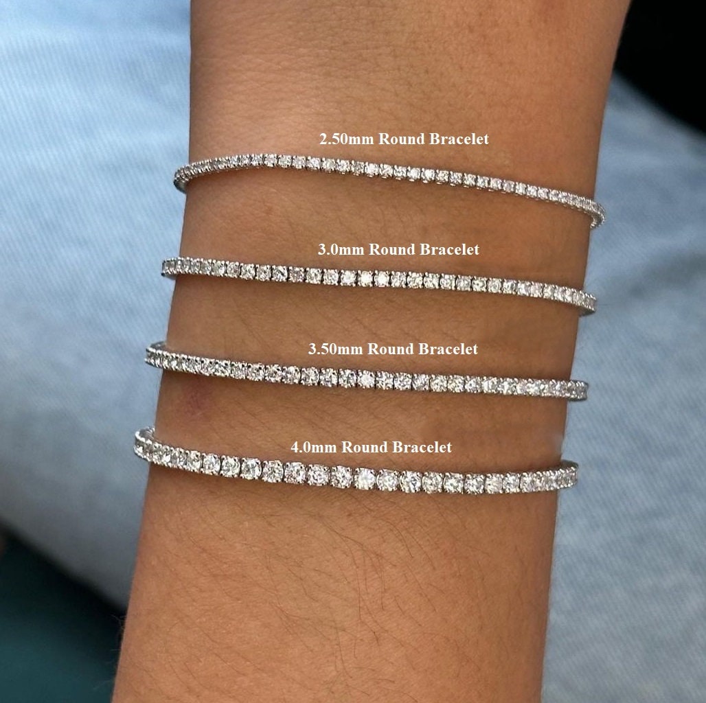 2.5mm 3mm 3.5mm 4mm Round Cut Layering Tennis Bracelets