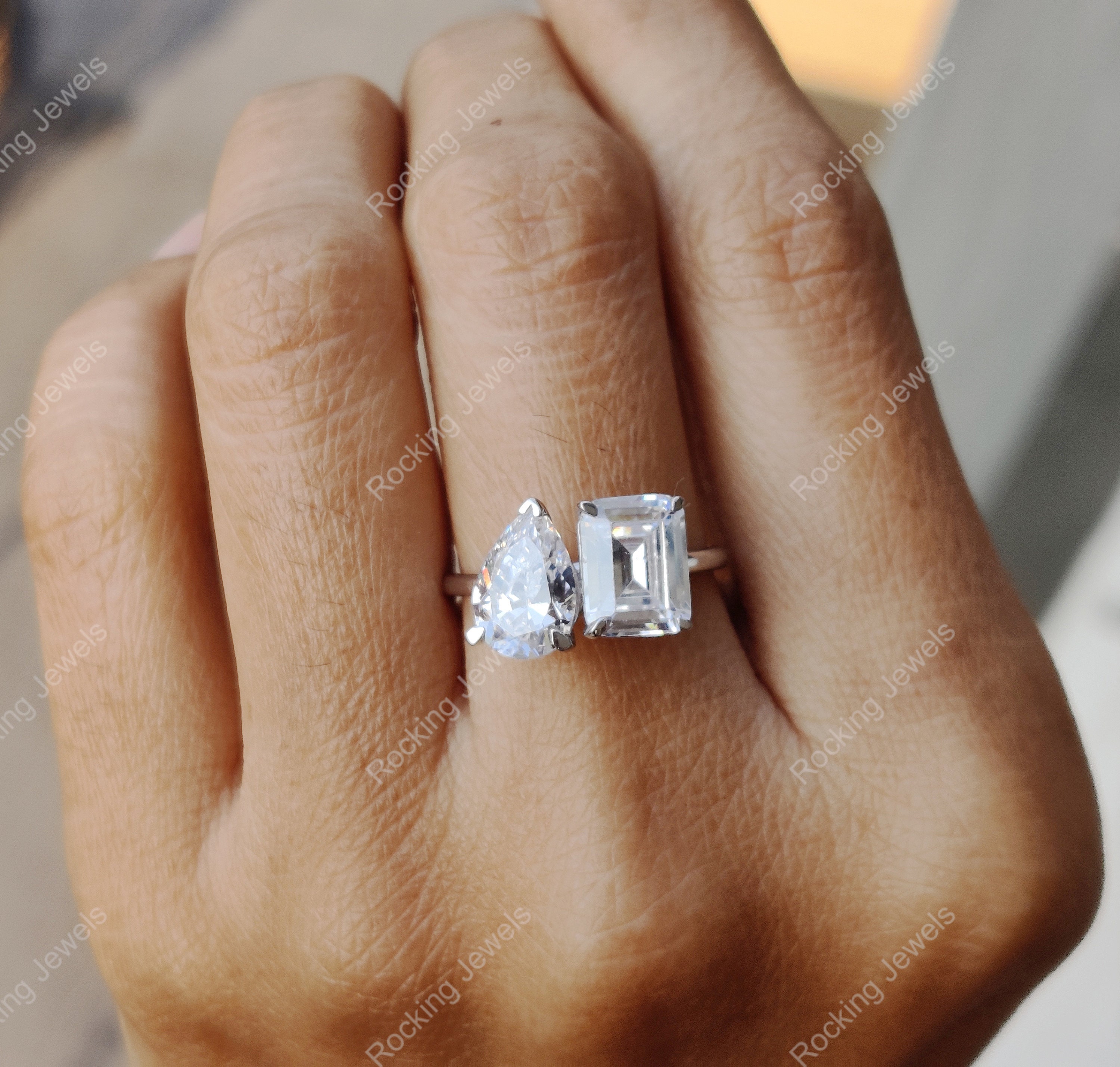 Gem Stone King 2-Tone Sterling Silver Ring Set With Moissanite - 0.47 Cttw, Birthstone Style, Size 5-9 - View #14