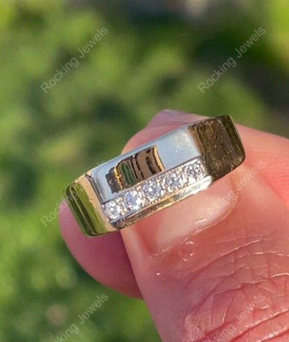 Mens Moissanite Wedding Band Ring Gold Silver Engagement Ring