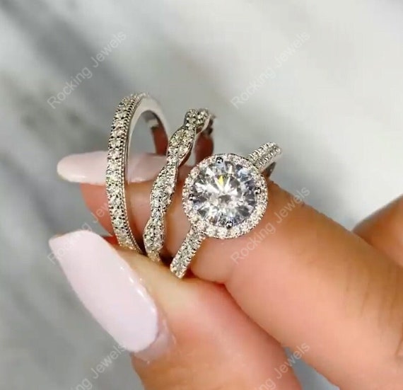 Hexagon and Kite Moissanite Wedding Ring Set - Aurelius Jewelry