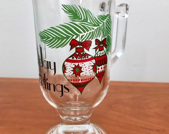 Vintage Bells CHRISTMAS Holiday Mulled Wine Irish Coffee Footed Glass Mug
