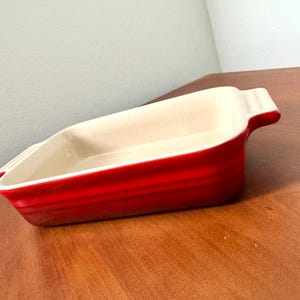 Vintage LE CREUSET Classic Stoneware Small RED Rectangular Baking Casserole Dish #2