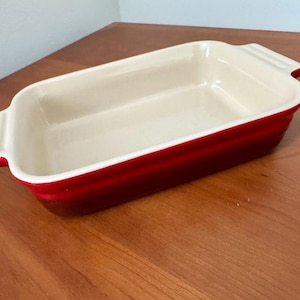 Vintage LE CREUSET Classic Stoneware Small RED Rectangular Baking Casserole Dish #1