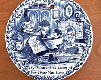 Vintage ROYAL CROWNFORD Ironstone Domestic Mother Children Wall Plate Staffordshire ENGLAND