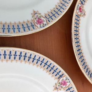 Vintage Art Deco Porcelain AHR27 LIMOGES FRANCE C. Ahrenfeldt Rose Blue Gold Plates 1894-1930 Small Plates (3)