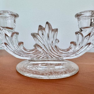 Vintage FOSTORIA Baroque Double Candle stick Candlestick Holder 1940s Floral Etched
