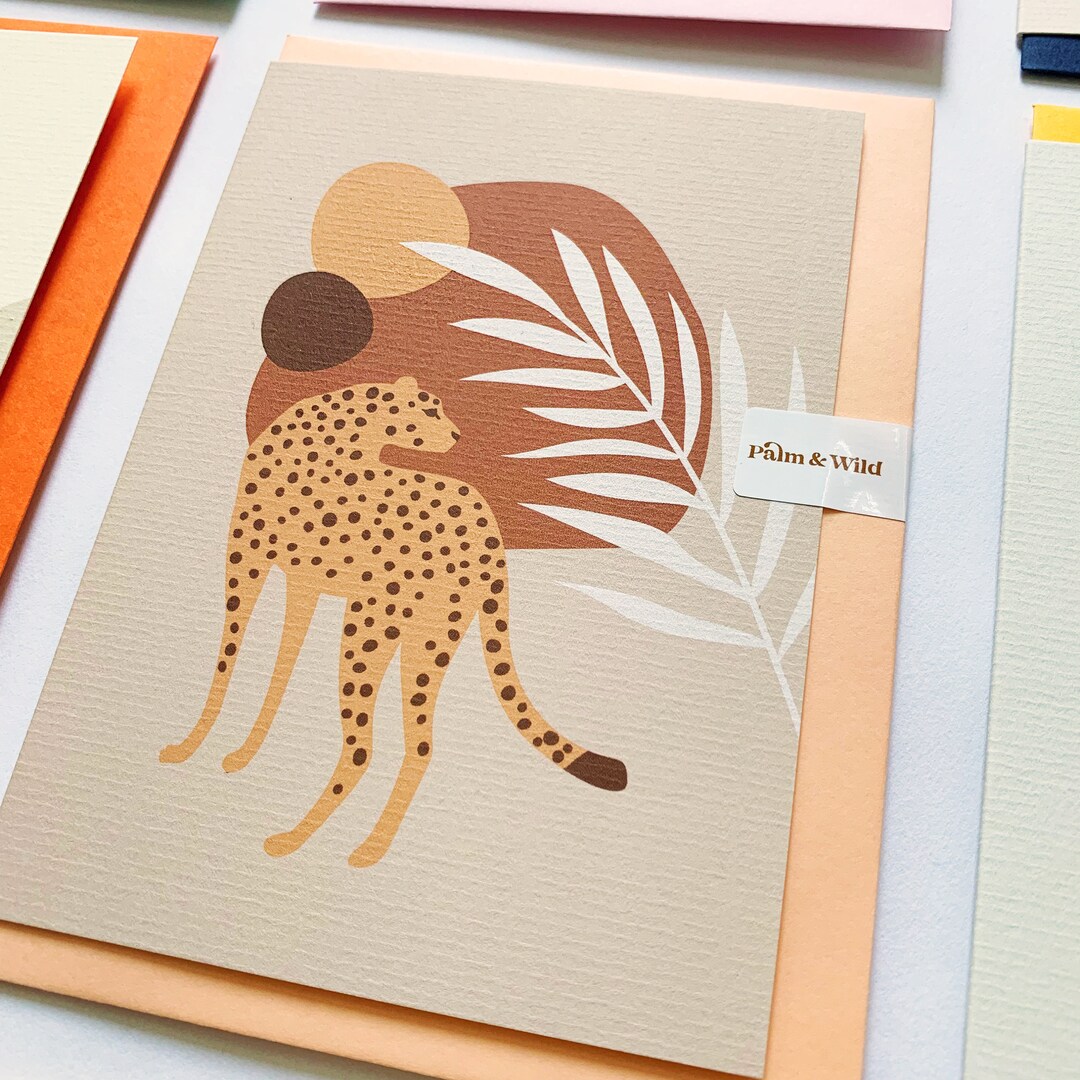 Cheetah Greetings Card, Boho Cheetah Card, Tropical Card, Tropical ...