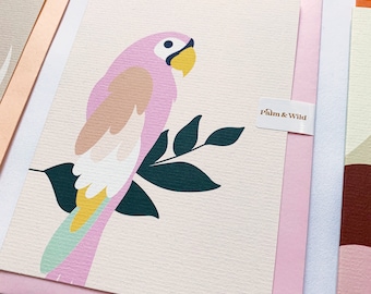 Tropical Bird Greetings Card, Pink Bird Card, Bird Card, Bird Greetings Card, Parrot Card, Parrot Greetings Card, Bird Lovers Card