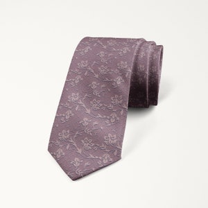 Dark Mauve Floral Tie, Quartz Necktie, Mauve Patterned Tie, Floral Wedding Tie