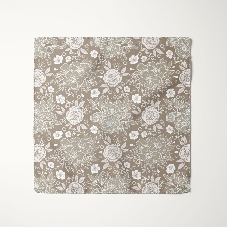 Taupe Ivory Floral Pocket Square, Wedding Handkerchief For Groom And Groomsmen image 4