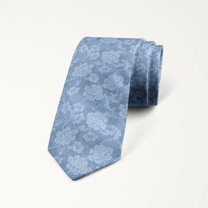 Ice Blue Wedding Floral Tie, Light Blue Necktie, Baby Blue Tie For Groom And Groomsmen