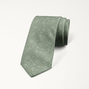 Light Dusty Sage Green Tie, Lace Print Floral Wedding Tie, Groom and Groomsmen Necktie