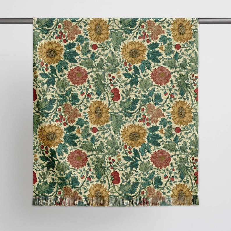 William Morris Scarf Sunflower Print Shawl Vintage Floral Pashmina Wrap Lightweight Boho Scarf Gift For Her image 9