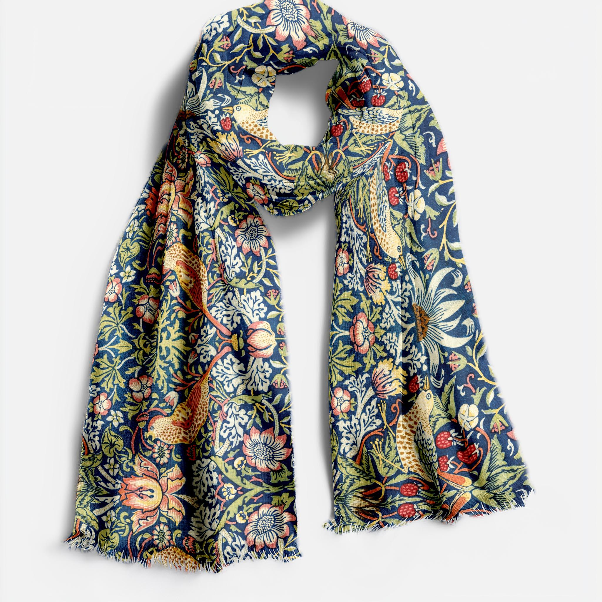William Morris Strawberry Thief Scarf, Lightweight Botanical Shawl
