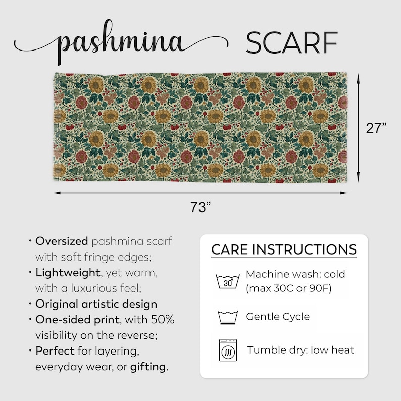William Morris Scarf Sunflower Print Shawl Vintage Floral Pashmina Wrap Lightweight Boho Scarf Gift For Her image 7