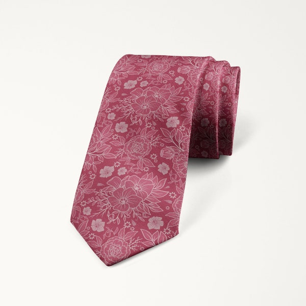 Rosewood Floral Tie, Dusty Rose Wedding Tie, Groomsmen Necktie