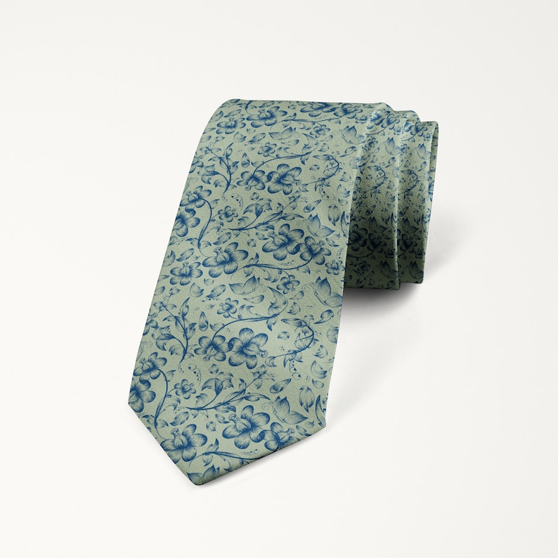 Light Sage Green and Navy Floral Tie Dusty Sage Wedding Tie Etsy UK