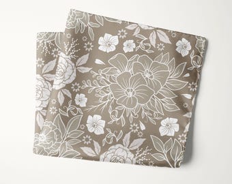 Taupe Ivory Floral Pocket Square, Wedding Handkerchief For Groom And Groomsmen
