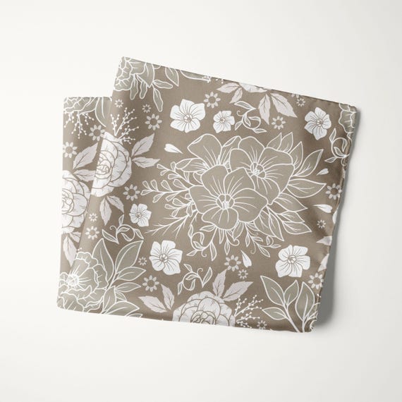 Taupe Ivory Floral Pocket Square, Wedding Handkerchief For Groom And Groomsmen