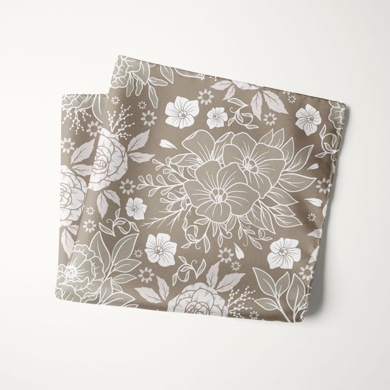 Taupe Ivory Floral Pocket Square, Wedding Handkerchief For Groom And Groomsmen image 1