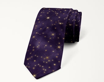 Corbata de constelaciones de galaxia púrpura, corbata con estampado de cielo nocturno, corbata de estrellas del espacio exterior, regalo de astronomía