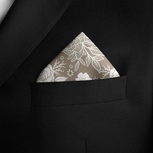 Taupe Ivory Floral Pocket Square, Wedding Handkerchief For Groom And Groomsmen image 6