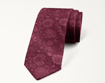 Chianti Wine Floral Wedding Tie, Groom And Groomsmen Tie, Prom And Special Occasion Tie