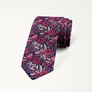 Burgundy Dusty Mauve Navy Floral Tie, Chianti Quartz Wedding Tie For Groom And Groomsmen