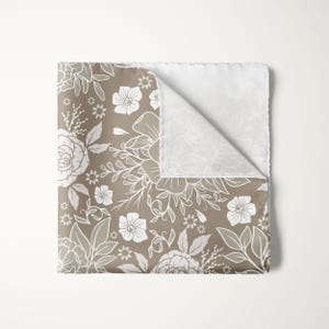 Taupe Ivory Floral Pocket Square, Wedding Handkerchief For Groom And Groomsmen image 3