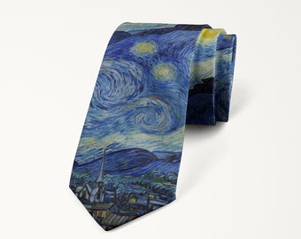 Vincent Van Gogh The Starry Night Tie, Artist Gift, Art Teacher Gift, Printed Novelty Necktie, Artistic Neckwear, Unique Gift For Men