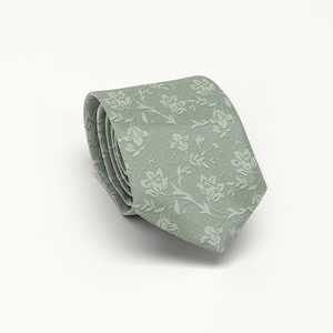Light Dusty Sage Green Tie, Lace Print Floral Wedding Tie, Groom and Groomsmen Necktie