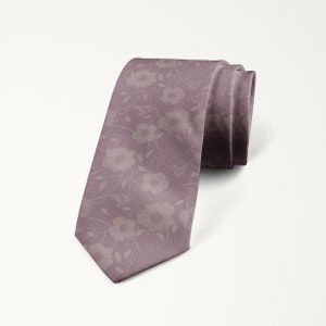 Dark Mauve Tie, Floral Quartz Necktie, Dusty Rose Wedding Tie For Groom Or Groomsmen