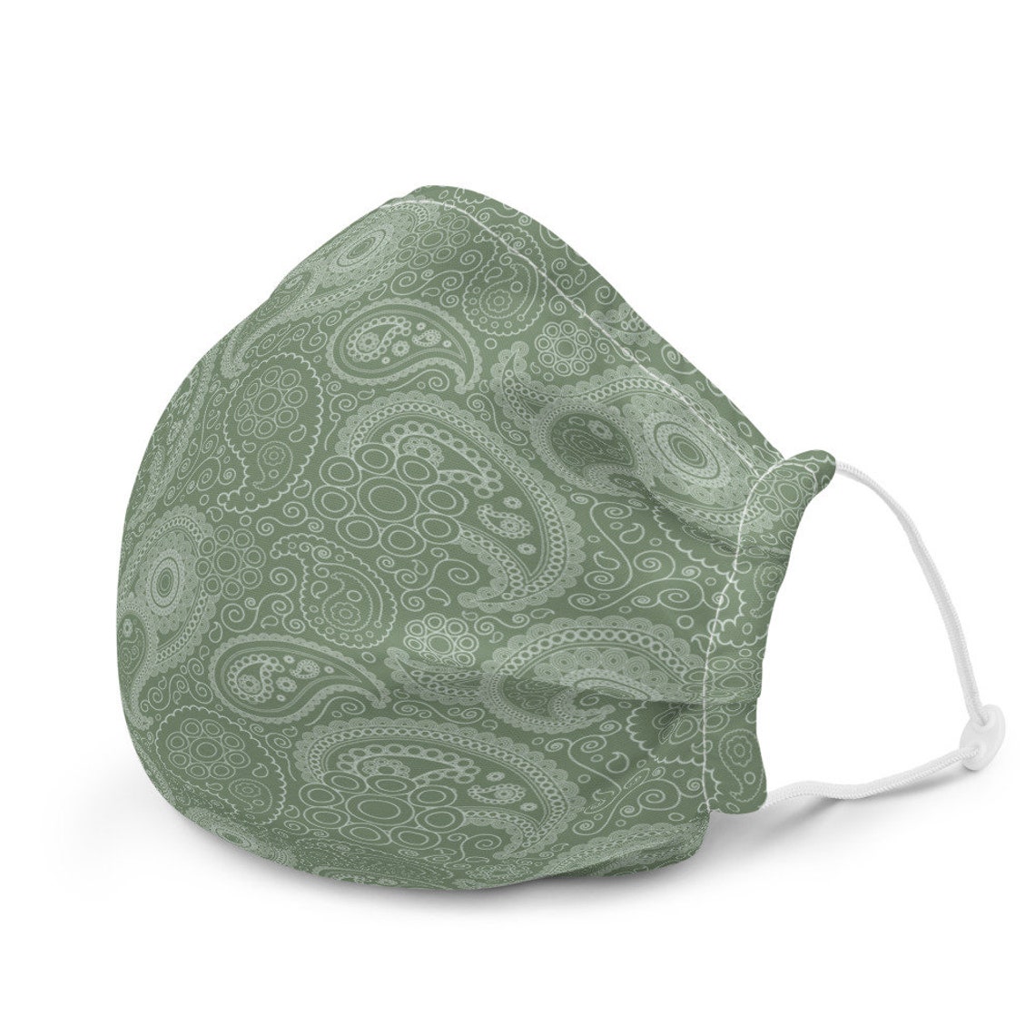 Dusty Sage Wedding Face Mask Green Paisley Mask With Nose Etsy UK