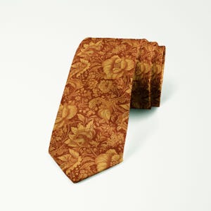 Burnt Orange Floral Tie, Rust Wedding Tie, Cinnamon Floral Necktie, Groom and Groomsmen Accessories