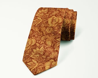 Burnt Orange Floral Tie Rust Wedding Tie Autumn Groomsmen Gift Botanical Mens Tie Vintage Style Floral Tie Fall Groom Outfit