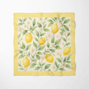 Lemon Print Summer Scarf Yellow Floral Chiffon Scarf Lightweight Head Wrap Watercolor Neckercief Beach Hair Scarf Bandana Travel Accessory