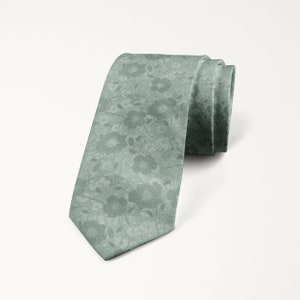 Dusty Sage Floral Wedding Tie, Sage Green Necktie, Floral Print Tie, Groomsmen Necktie