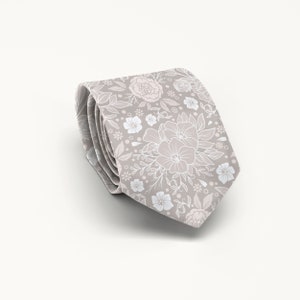 Biscotti Ivory Floral Tie, Beige Wedding Tie, Groom And Groomsmen Necktie