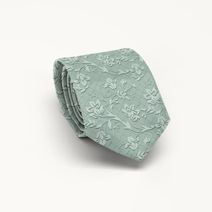 Dusty Sage Floral Tie,  Sage Green Necktie, Floral Wedding Tie, Lace Print Tie, Groomsmen Necktie