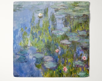 Monet Water Lilies Pocket Square, Impressionist Art Hanky, Claude Monet Floral Handkerchief, Wedding Accessory
