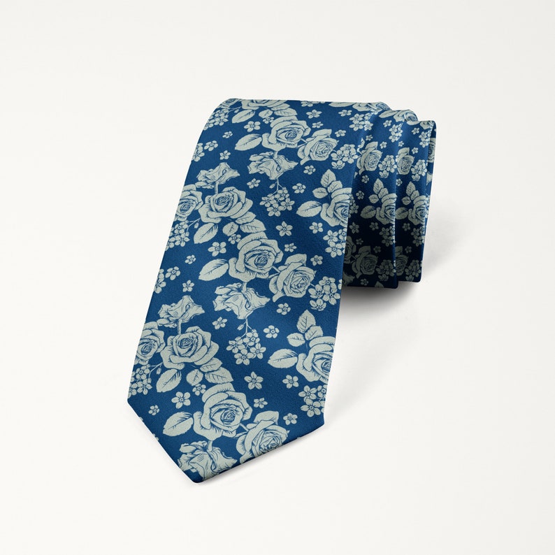 Floral Navy Tie With Roses Davids Bridal Marine Tie Navy | Etsy