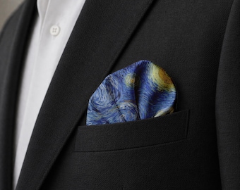 Vincent Van Gogh Starry Night Pocket Square, Artistic Handkerchief for Men, Wearable Art Gift, Creative Menswear Accessory