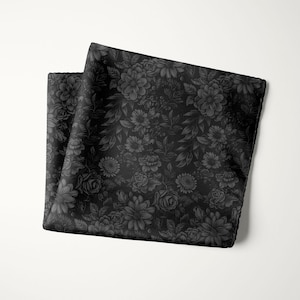 Black Gray Floral Pocket Square, Wedding Handkerchief, Groomsmen Hanky, Groom Accessories, Formal Wear for Men
