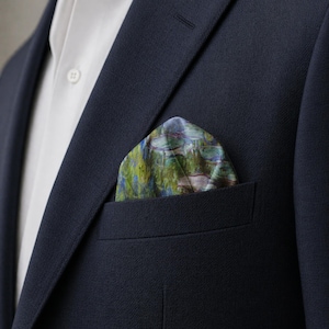 Monet Water Lilies Pocket Square, Impressionist Art Hanky, Artistic Menswear Accessory, Museum Gift for Him