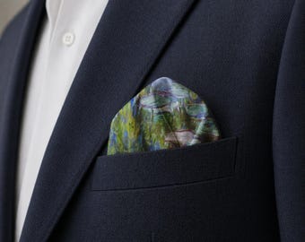 Monet Water Lilies Pocket Square, Impressionist Art Hanky, Artistic Menswear Accessory, Museum Gift for Him